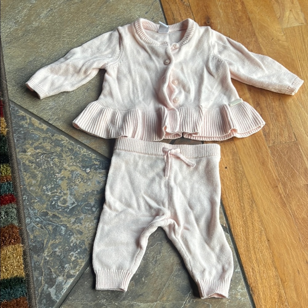 Pink Baby Knit Cardigan and Pants Set
